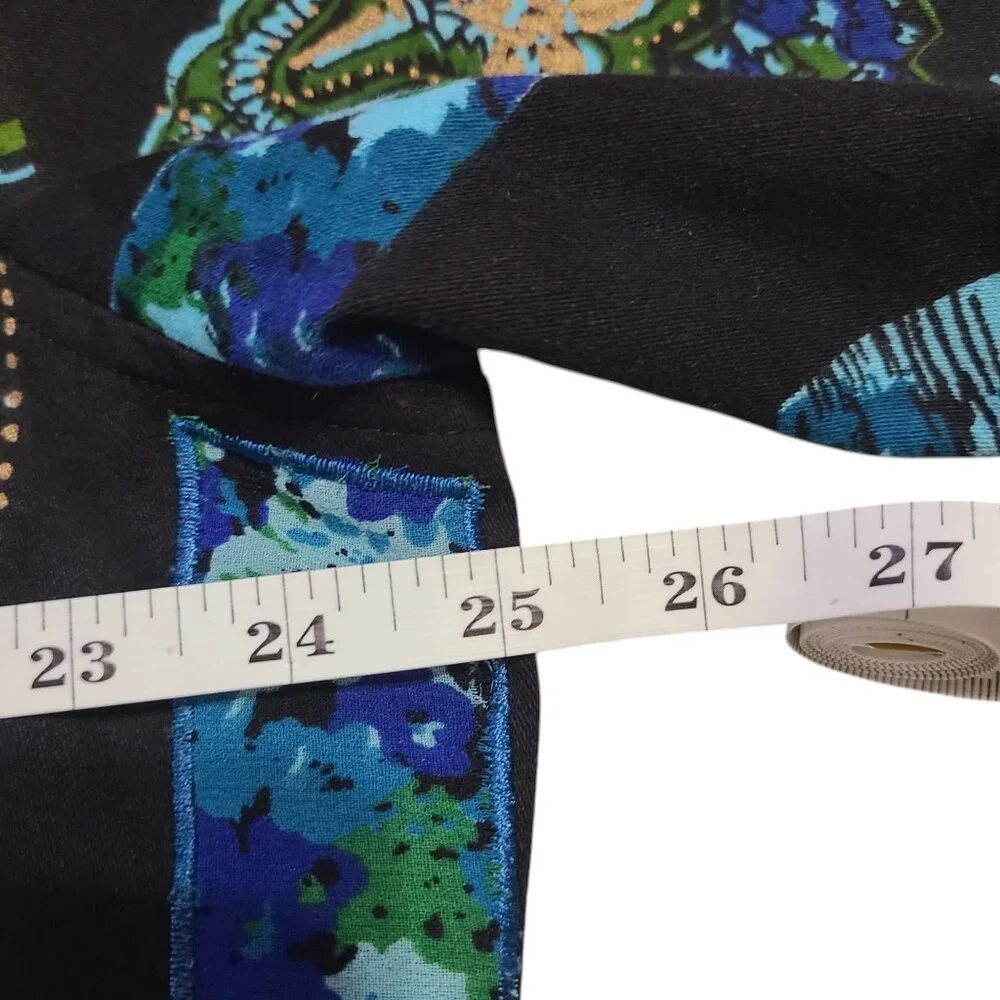 Life Style Woman Black Teal Green Gold Paisley Printed Jacket 1X - Picture 15 of 16